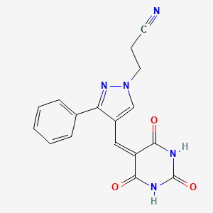 3-(3-phenyl-4-((2,4,6-trioxotetrahydropyrimidin-5(2H)-ylidene)methyl)-1H-pyrazol-1-yl)propanenitrile