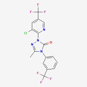 molecular formula C16H9ClF6N4O B2491605 2-[3-Chloro-5-(trifluoromethyl)pyridin-2-yl]-5-methyl-4-[3-(trifluoromethyl)phenyl]-1,2,4-triazol-3-one CAS No. 861206-72-6