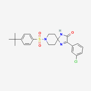 molecular formula C23H26ClN3O3S B2491651 8-((4-(Tert-butyl)phenyl)sulfonyl)-3-(3-chlorophenyl)-1,4,8-triazaspiro[4.5]dec-3-en-2-one CAS No. 1216685-18-5