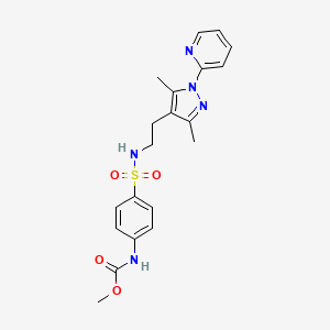 molecular formula C20H23N5O4S B2491662 methyl (4-(N-(2-(3,5-dimethyl-1-(pyridin-2-yl)-1H-pyrazol-4-yl)ethyl)sulfamoyl)phenyl)carbamate CAS No. 2034481-90-6