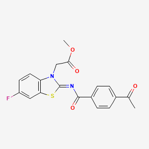 molecular formula C19H15FN2O4S B2491685 methyl 2-[(2Z)-2-[(4-acetylbenzoyl)imino]-6-fluoro-2,3-dihydro-1,3-benzothiazol-3-yl]acetate CAS No. 865198-09-0