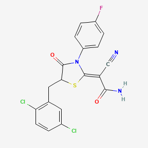 (Z)-2-cyano-2-(5-(2,5-dichlorobenzyl)-3-(4-fluorophenyl)-4-oxothiazolidin-2-ylidene)acetamide