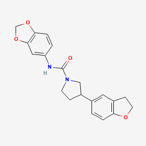 molecular formula C20H20N2O4 B2491734 N-(2H-1,3-benzodioxol-5-yl)-3-(2,3-dihydro-1-benzofuran-5-yl)pyrrolidine-1-carboxamide CAS No. 2097857-90-2