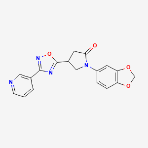 molecular formula C18H14N4O4 B2491739 1-(1,3-Benzodioxol-5-yl)-4-[3-(3-pyridyl)-1,2,4-oxadiazol-5-yl]-2-pyrrolidinone CAS No. 1021253-08-6