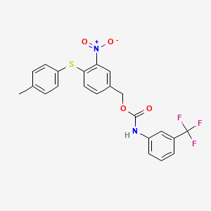 molecular formula C22H17F3N2O4S B2491740 4-[(4-methylphenyl)sulfanyl]-3-nitrobenzyl N-[3-(trifluoromethyl)phenyl]carbamate CAS No. 320424-09-7