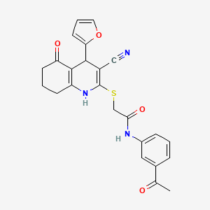 molecular formula C24H21N3O4S B2491749 N-(3-acetylphenyl)-2-{[3-cyano-4-(furan-2-yl)-5-oxo-1,4,5,6,7,8-hexahydroquinolin-2-yl]sulfanyl}acetamide CAS No. 370845-82-2