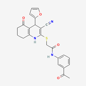 molecular formula C24H21N3O4S B2491749 N-(3-乙酰基苯基)-2-{[3-氰基-4-(呋喃-2-基)-5-羟基-4,6,7,8-四氢喹啉-2-基]硫代}乙酰胺 CAS No. 370845-82-2