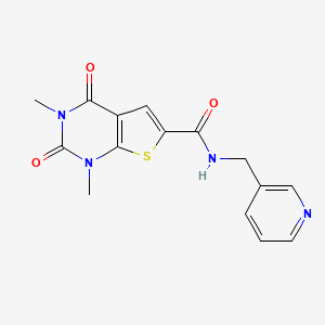 molecular formula C15H14N4O3S B2491750 1,3-二甲基-2,4-二氧代-N-(吡啶-3-基甲基)-1,2,3,4-四氢噻吩[2,3-d]嘧啶-6-甲酰胺 CAS No. 946335-21-3