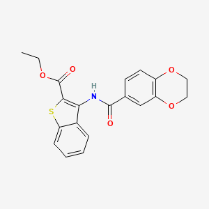 molecular formula C20H17NO5S B2491751 Ethyl 3-(2,3-dihydrobenzo[b][1,4]dioxine-6-carboxamido)benzo[b]thiophene-2-carboxylate CAS No. 477556-43-7