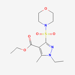 molecular formula C13H21N3O5S B2491754 ethyl 1-ethyl-5-methyl-3-(morpholin-4-ylsulfonyl)-1H-pyrazole-4-carboxylate CAS No. 1260919-63-8