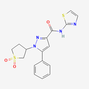 molecular formula C17H16N4O3S2 B2491797 1-(1,1-dioxidotetrahydrothiophen-3-yl)-5-phenyl-N-(thiazol-2-yl)-1H-pyrazole-3-carboxamide CAS No. 1172492-31-7