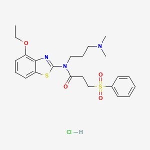 molecular formula C23H30ClN3O4S2 B2491798 N-(3-(dimethylamino)propyl)-N-(4-ethoxybenzo[d]thiazol-2-yl)-3-(phenylsulfonyl)propanamide hydrochloride CAS No. 1215626-78-0