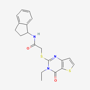 molecular formula C19H19N3O2S2 B2491808 N-(2,3-dihydro-1H-inden-1-yl)-2-({3-ethyl-4-oxo-3H,4H-thieno[3,2-d]pyrimidin-2-yl}sulfanyl)acetamide CAS No. 1252863-43-6