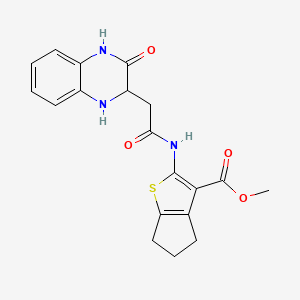 molecular formula C19H19N3O4S B2491809 methyl 2-[2-(3-oxo-1,2,3,4-tetrahydroquinoxalin-2-yl)acetamido]-4H,5H,6H-cyclopenta[b]thiophene-3-carboxylate CAS No. 1008000-08-5