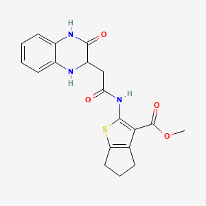 molecular formula C19H19N3O4S B2491809 methyl 2-{[(3-oxo-1,2,3,4-tetrahydroquinoxalin-2-yl)acetyl]amino}-5,6-dihydro-4H-cyclopenta[b]thiophene-3-carboxylate CAS No. 1008000-08-5