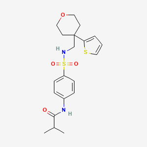 molecular formula C20H26N2O4S2 B2491811 N-(4-(N-((4-(thiophen-2-yl)tetrahydro-2H-pyran-4-yl)methyl)sulfamoyl)phenyl)isobutyramide CAS No. 1203056-30-7