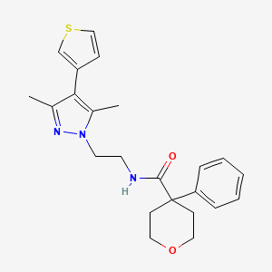molecular formula C23H27N3O2S B2491848 N-{2-[3,5-dimethyl-4-(thiophen-3-yl)-1H-pyrazol-1-yl]ethyl}-4-phenyloxane-4-carboxamide CAS No. 2034555-65-0