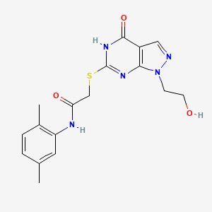 molecular formula C17H19N5O3S B2491965 N-(2,5-dimethylphenyl)-2-((1-(2-hydroxyethyl)-4-oxo-4,5-dihydro-1H-pyrazolo[3,4-d]pyrimidin-6-yl)thio)acetamide CAS No. 946379-30-2