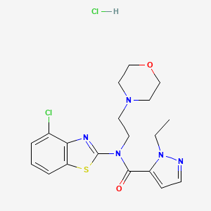 molecular formula C19H23Cl2N5O2S B2491976 N-(4-chloro-1,3-benzothiazol-2-yl)-1-ethyl-N-[2-(morpholin-4-yl)ethyl]-1H-pyrazole-5-carboxamide hydrochloride CAS No. 1189489-53-9