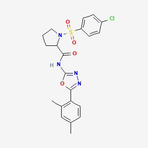 molecular formula C21H21ClN4O4S B2492046 1-((4-chlorophenyl)sulfonyl)-N-(5-(2,4-dimethylphenyl)-1,3,4-oxadiazol-2-yl)pyrrolidine-2-carboxamide CAS No. 1048646-69-0