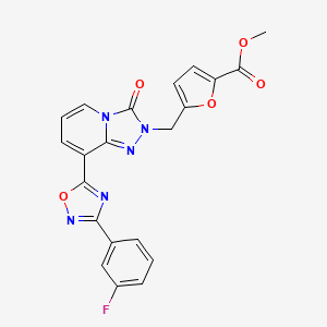 molecular formula C21H14FN5O5 B2492047 methyl 5-({8-[3-(3-fluorophenyl)-1,2,4-oxadiazol-5-yl]-3-oxo-2H,3H-[1,2,4]triazolo[4,3-a]pyridin-2-yl}methyl)furan-2-carboxylate CAS No. 1251598-19-2
