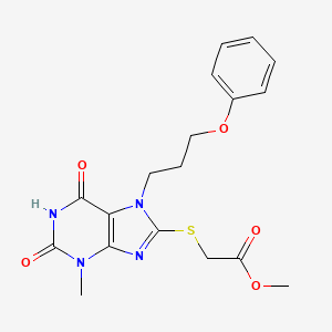 molecular formula C18H20N4O5S B2492048 methyl 2-((3-methyl-2,6-dioxo-7-(3-phenoxypropyl)-2,3,6,7-tetrahydro-1H-purin-8-yl)thio)acetate CAS No. 1105198-33-1