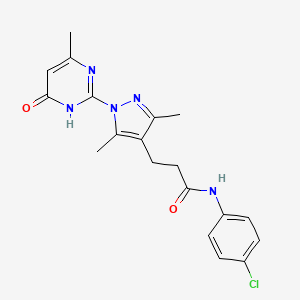 molecular formula C19H20ClN5O2 B2492070 N-(4-chlorophenyl)-3-[3,5-dimethyl-1-(4-methyl-6-oxo-1,6-dihydropyrimidin-2-yl)-1H-pyrazol-4-yl]propanamide CAS No. 1170388-76-7