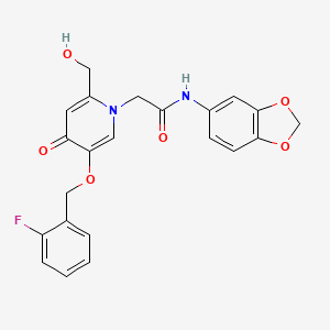 molecular formula C22H19FN2O6 B2492117 N-(2H-1,3-benzodioxol-5-yl)-2-{5-[(2-fluorophenyl)methoxy]-2-(hydroxymethyl)-4-oxo-1,4-dihydropyridin-1-yl}acetamide CAS No. 941974-26-1