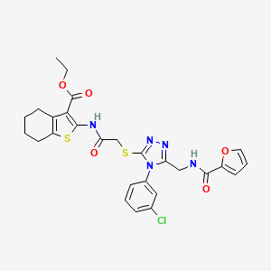 molecular formula C27H26ClN5O5S2 B2492121 ETHYL 2-(2-{[4-(3-CHLOROPHENYL)-5-{[(FURAN-2-YL)FORMAMIDO]METHYL}-4H-1,2,4-TRIAZOL-3-YL]SULFANYL}ACETAMIDO)-4,5,6,7-TETRAHYDRO-1-BENZOTHIOPHENE-3-CARBOXYLATE CAS No. 393806-55-8