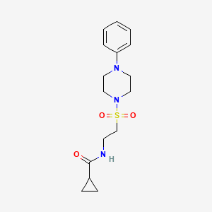 molecular formula C16H23N3O3S B2492126 N-(2-((4-phenylpiperazin-1-yl)sulfonyl)ethyl)cyclopropanecarboxamide CAS No. 897611-66-4