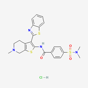 molecular formula C24H25ClN4O3S3 B2492127 N-(3-(benzo[d]thiazol-2-yl)-6-methyl-4,5,6,7-tetrahydrothieno[2,3-c]pyridin-2-yl)-4-(N,N-dimethylsulfamoyl)benzamide hydrochloride CAS No. 1215659-56-5