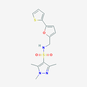 molecular formula C15H17N3O3S2 B2492144 1,3,5-trimethyl-N-{[5-(thiophen-2-yl)furan-2-yl]methyl}-1H-pyrazole-4-sulfonamide CAS No. 2097864-35-0