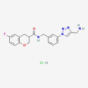 molecular formula C20H21ClFN5O2 B2492183 N-[[3-[4-(Aminomethyl)triazol-1-yl]phenyl]methyl]-6-fluoro-3,4-dihydro-2H-chromene-3-carboxamide;hydrochloride CAS No. 2418718-48-4