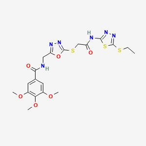 molecular formula C19H22N6O6S3 B2492201 N-({5-[({[5-(ethylsulfanyl)-1,3,4-thiadiazol-2-yl]carbamoyl}methyl)sulfanyl]-1,3,4-oxadiazol-2-yl}methyl)-3,4,5-trimethoxybenzamide CAS No. 851784-05-9