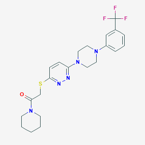 molecular formula C22H26F3N5OS B2492212 1-(Piperidin-1-yl)-2-((6-(4-(3-(trifluoromethyl)phenyl)piperazin-1-yl)pyridazin-3-yl)thio)ethanone CAS No. 1105238-63-8