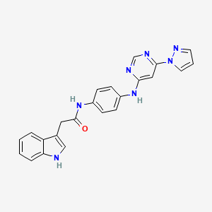 N-(4-((6-(1H-pyrazol-1-yl)pyrimidin-4-yl)amino)phenyl)-2-(1H-indol-3-yl)acetamide