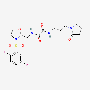 molecular formula C19H24F2N4O6S B2492298 N-{[3-(2,5-difluorobenzenesulfonyl)-1,3-oxazolidin-2-yl]methyl}-N'-[3-(2-oxopyrrolidin-1-yl)propyl]ethanediamide CAS No. 868983-79-3