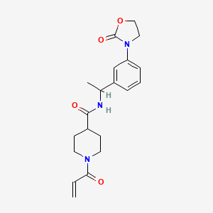 molecular formula C20H25N3O4 B2492312 N-[1-[3-(2-Oxo-1,3-oxazolidin-3-yl)phenyl]ethyl]-1-prop-2-enoylpiperidine-4-carboxamide CAS No. 2361729-29-3