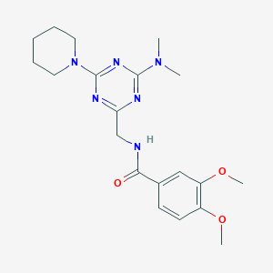 molecular formula C20H28N6O3 B2492316 N-((4-(dimethylamino)-6-(piperidin-1-yl)-1,3,5-triazin-2-yl)methyl)-3,4-dimethoxybenzamide CAS No. 2034209-31-7