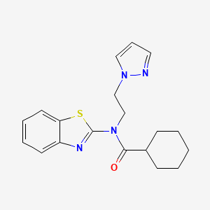molecular formula C19H22N4OS B2492323 N-(2-(1H-pyrazol-1-yl)ethyl)-N-(benzo[d]thiazol-2-yl)cyclohexanecarboxamide CAS No. 1171223-78-1