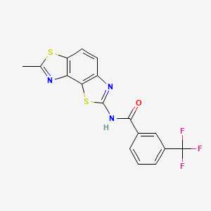 molecular formula C17H10F3N3OS2 B2492335 N-{11-methyl-3,10-dithia-5,12-diazatricyclo[7.3.0.0^{2,6}]dodeca-1(9),2(6),4,7,11-pentaen-4-yl}-3-(trifluoromethyl)benzamide CAS No. 476642-18-9
