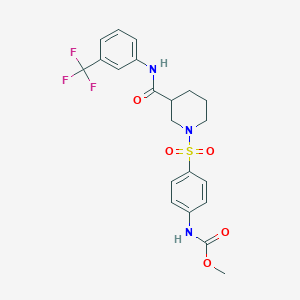 molecular formula C21H22F3N3O5S B2492340 Methyl (4-((3-((3-(trifluoromethyl)phenyl)carbamoyl)piperidin-1-yl)sulfonyl)phenyl)carbamate CAS No. 326032-31-9