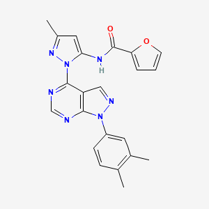 molecular formula C22H19N7O2 B2492341 N-(1-(1-(3,4-dimethylphenyl)-1H-pyrazolo[3,4-d]pyrimidin-4-yl)-3-methyl-1H-pyrazol-5-yl)furan-2-carboxamide CAS No. 1005930-40-4