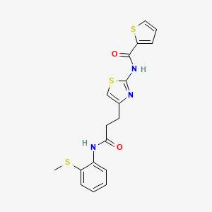 molecular formula C18H17N3O2S3 B2492380 N-(4-(3-((2-(methylthio)phenyl)amino)-3-oxopropyl)thiazol-2-yl)thiophene-2-carboxamide CAS No. 1021256-07-4