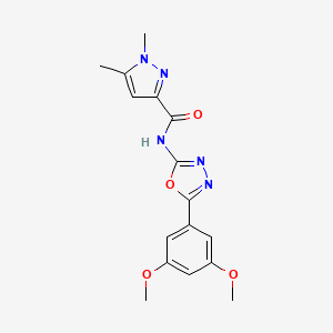 molecular formula C16H17N5O4 B2492406 N-(5-(3,5-dimethoxyphenyl)-1,3,4-oxadiazol-2-yl)-1,5-dimethyl-1H-pyrazole-3-carboxamide CAS No. 1014028-49-9