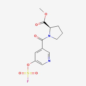 molecular formula C12H13FN2O6S B2492458 Methyl (2R)-1-(5-fluorosulfonyloxypyridine-3-carbonyl)pyrrolidine-2-carboxylate CAS No. 2418593-65-2