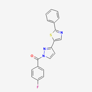 molecular formula C19H12FN3OS B2492461 (4-Fluorophenyl)(3-(2-phenyl-1,3-thiazol-5-yl)-1H-pyrazol-1-yl)methanone CAS No. 318248-76-9