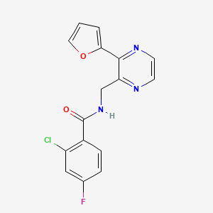 molecular formula C16H11ClFN3O2 B2492466 2-chloro-4-fluoro-N-((3-(furan-2-yl)pyrazin-2-yl)methyl)benzamide CAS No. 2034427-59-1