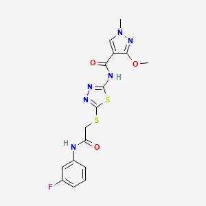 molecular formula C16H15FN6O3S2 B2492469 N-(5-((2-((3-fluorophenyl)amino)-2-oxoethyl)thio)-1,3,4-thiadiazol-2-yl)-3-methoxy-1-methyl-1H-pyrazole-4-carboxamide CAS No. 1171995-53-1