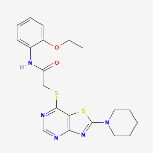 molecular formula C20H23N5O2S2 B2492482 N-(2-ethoxyphenyl)-2-((2-(piperidin-1-yl)thiazolo[4,5-d]pyrimidin-7-yl)thio)acetamide CAS No. 1219153-16-8